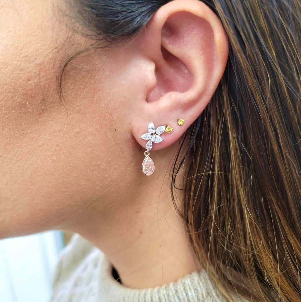 1.19ct & 1.16ct Pink Diamond Drop Earrings GIA