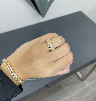 2.23ct Yellow & White Pear Diamond Alternating Halfway Band