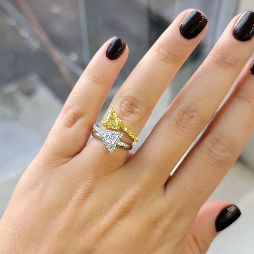 0.92ctw Toi et Moi Fancy Vivid Yellow Shield Diamond Ring