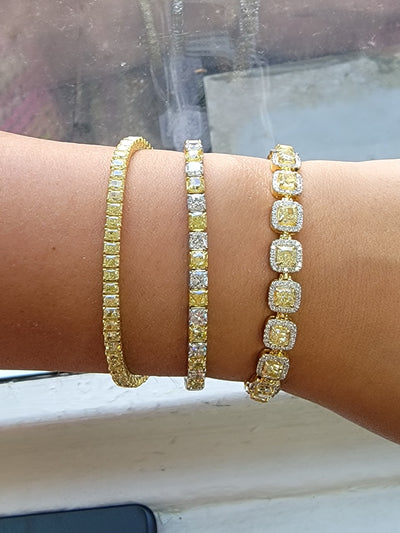 Fancy Yellow & White Cushion Alternating Bracelet