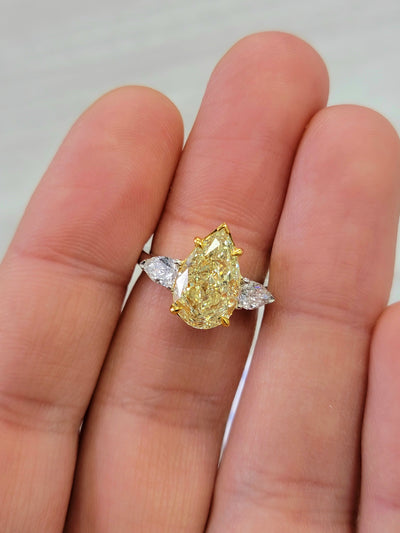 4.04ct Light Yellow Pear VS2 GIA Ring