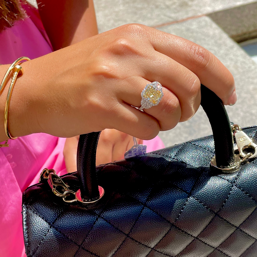3.57ct Light Yellow Long Radiant Diamond Ring VS1 GIA