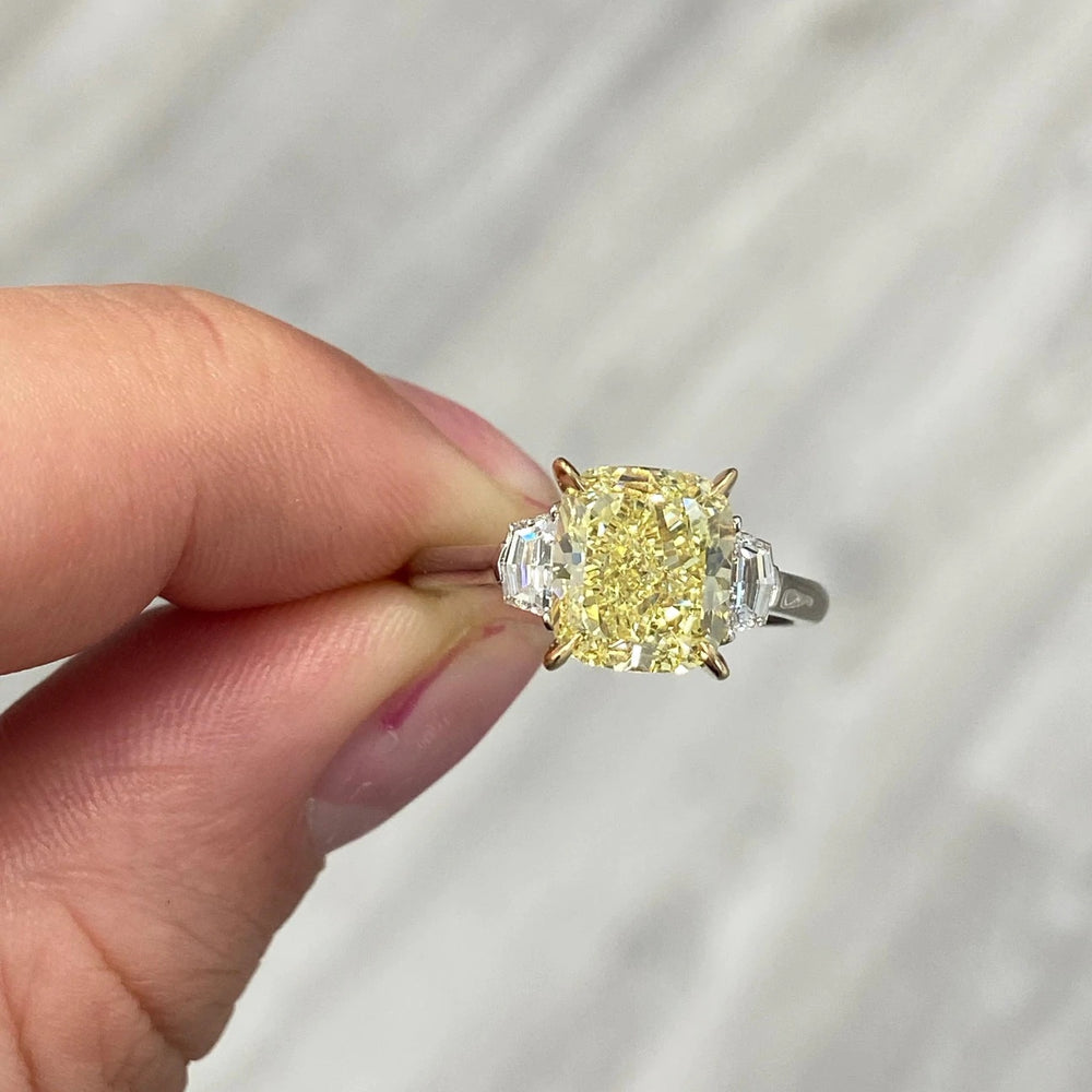 3.09ct Fancy Yellow Cushion Stackable Ring VS1 GIA