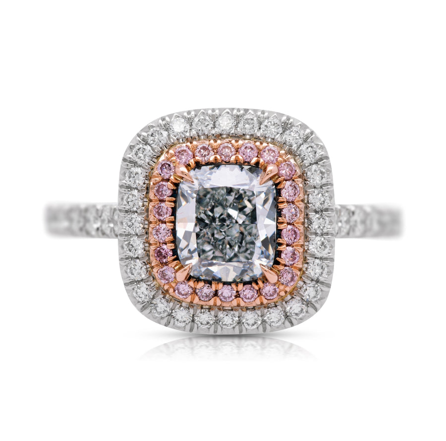 1.04ct Light Blue Cushion Diamond Ring SI1 GIA