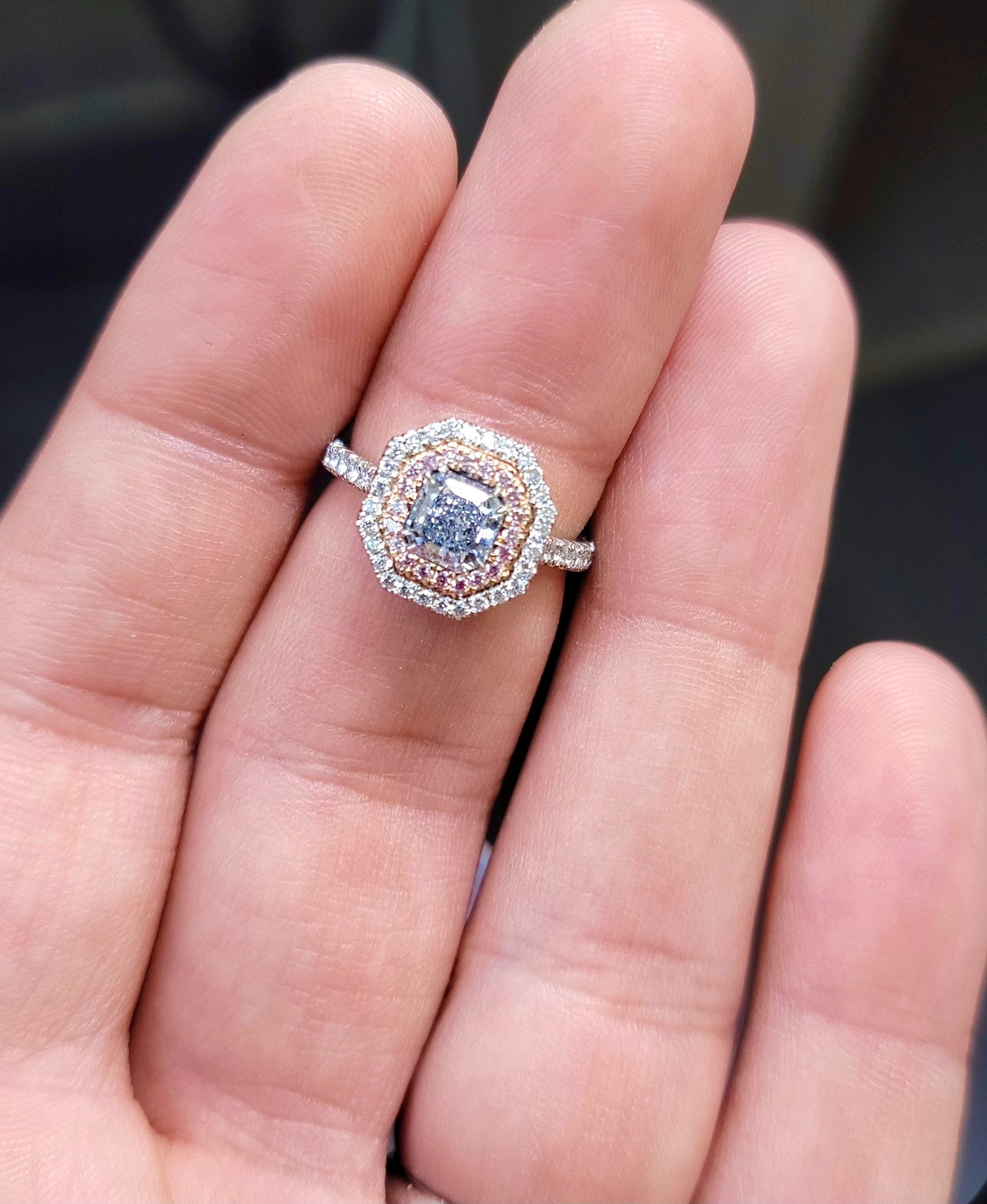 0.85ct Light Blue Radiant VVS2 Ring GIA