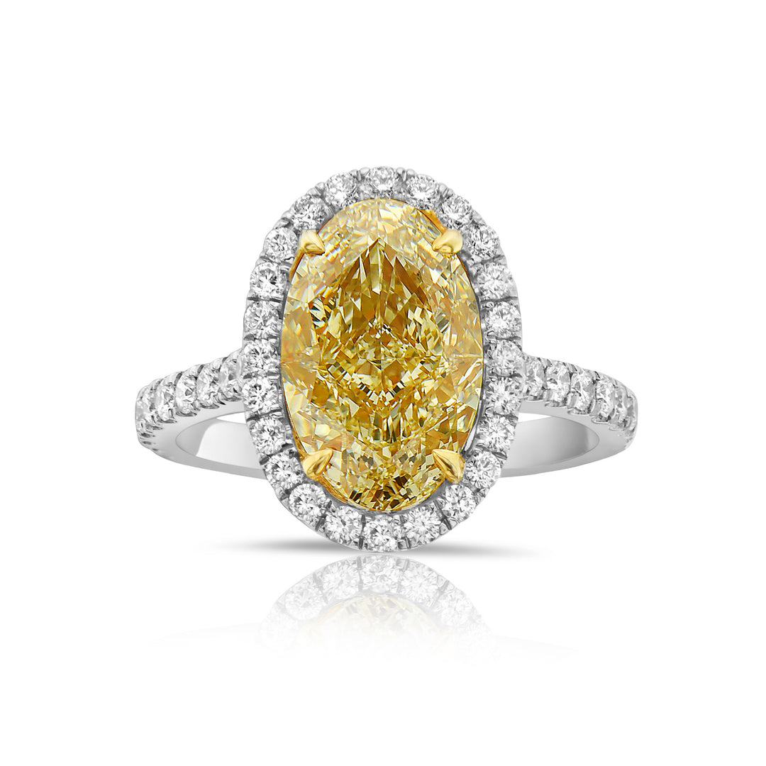 4.02 carat Light Yellow Oval Diamond Halo Ring GIA VS2 Namdar Diamonds