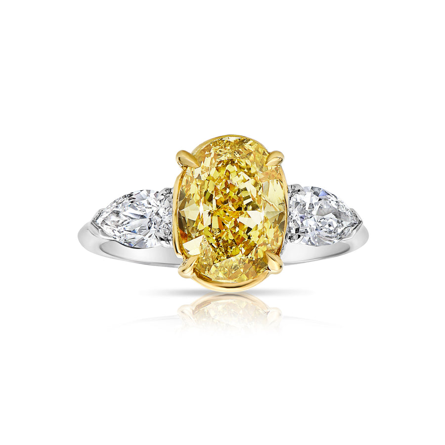 3.03ct Fancy Intense Yellow Oval Diamond Ring SI1 GIA