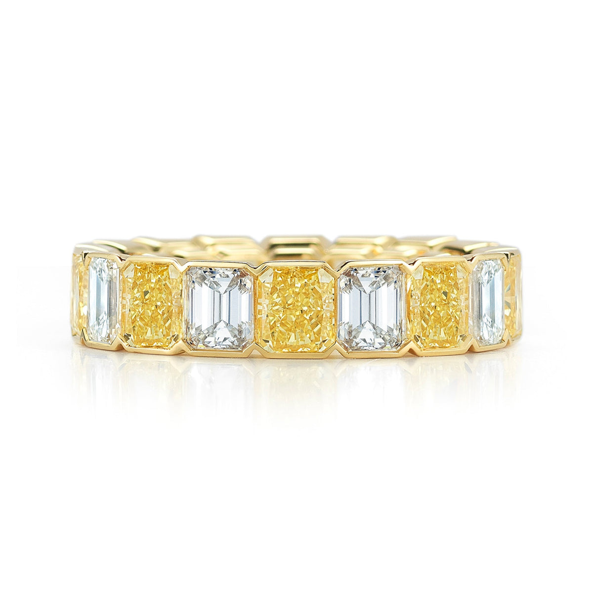 Alternating Fancy Yellow Radiant and White Emerald-Cut Diamond Eternity Band