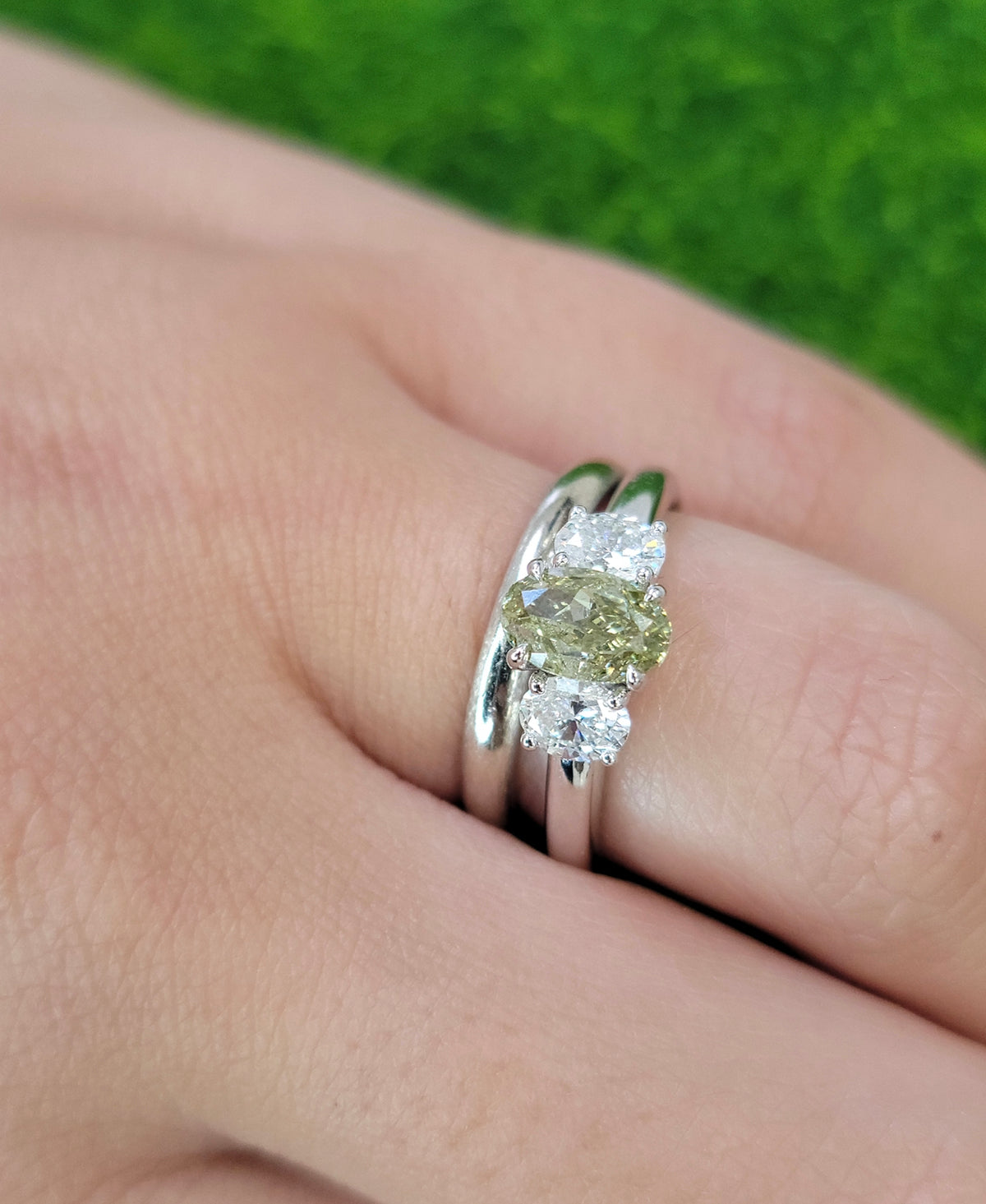 1.01ct ‘Chameleon’ Green Oval Diamond Ring GIA