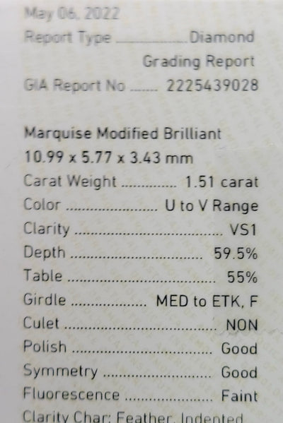 1.51ct Light Yellow Marquise VS1 GIA