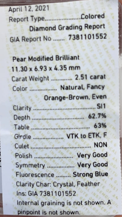 2.51ct Fancy Orange-Brown Pear SI1 GIA