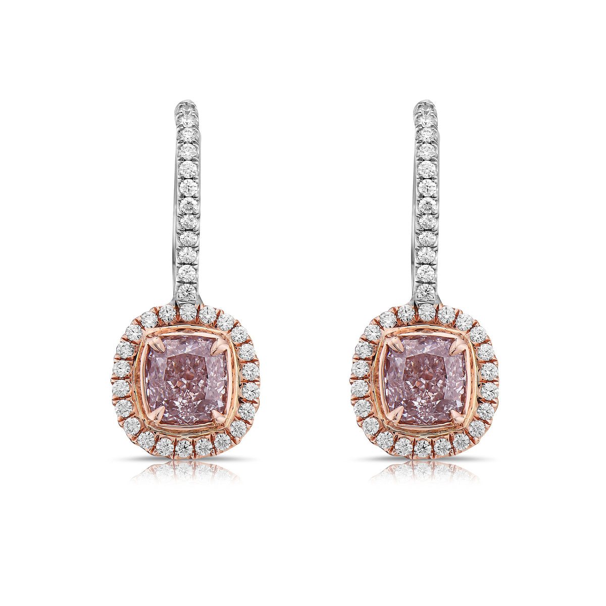 2.92ct Light Pink Cushion Cut Diamond Drop Earrings SI1 GIA