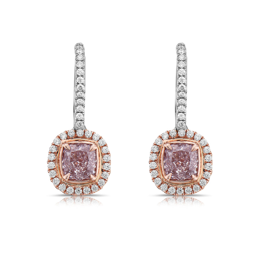 2.92ct Light Pink Cushion Cut Diamond Drop Earrings SI1 GIA