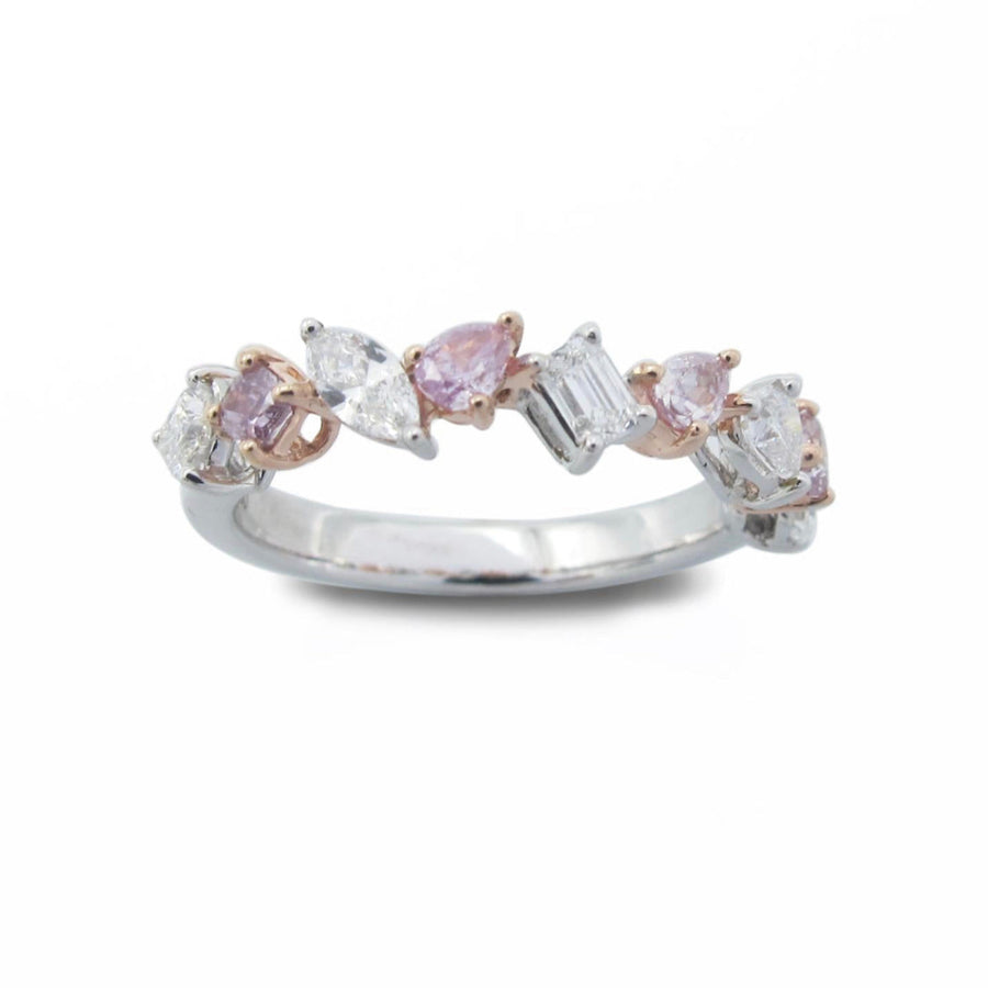 0.91ctw Pink & White Diamond Mixed Shape Halfway Band