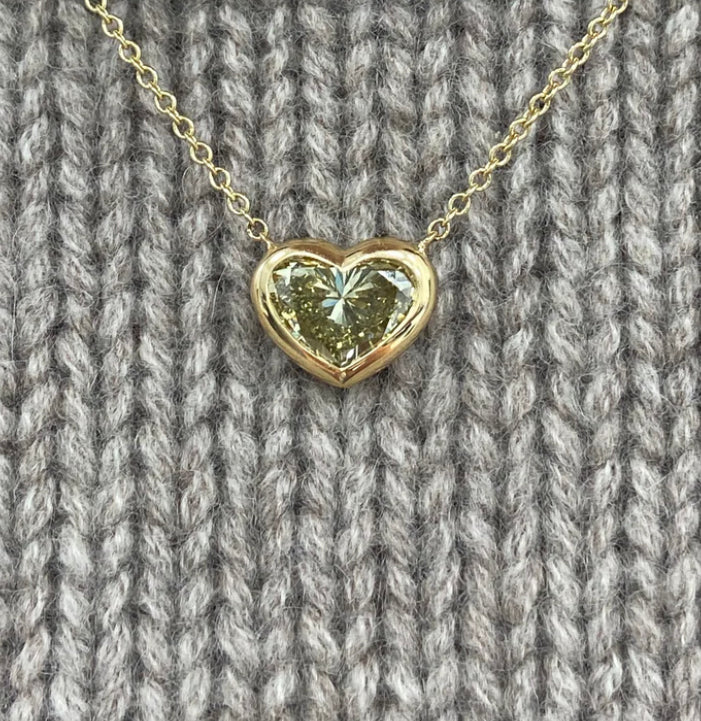 2.27ct Fancy Brownish Greenish Yellow Heart Diamond Necklace VS1 GIA