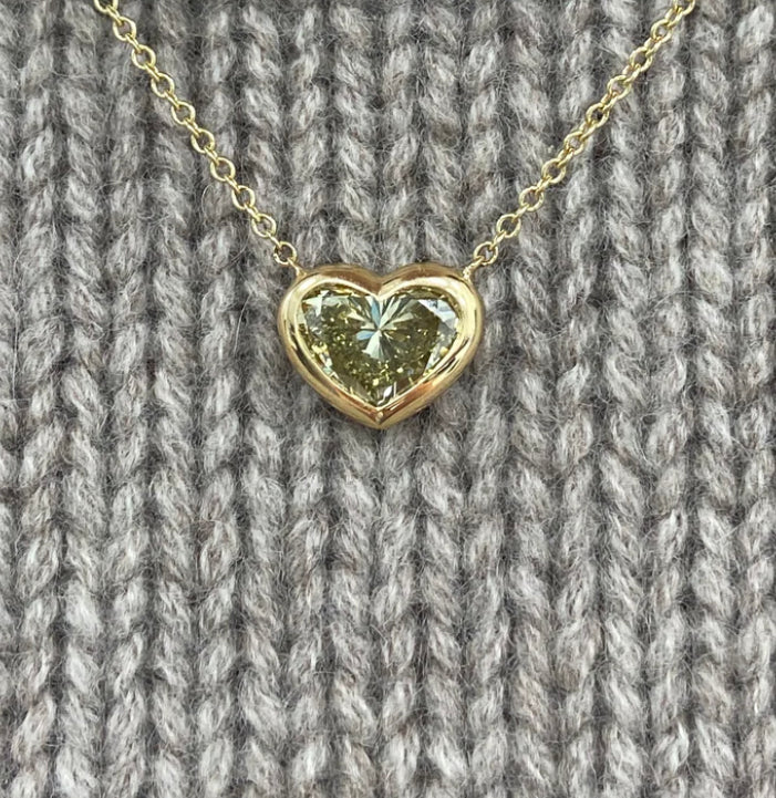 2.27ct Fancy Brownish Greenish Yellow Heart Diamond Necklace