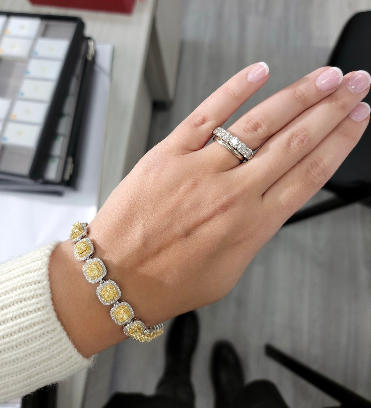 9.45ctw Fancy Yellow Cushion Diamond Double Halo Bracelet