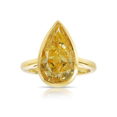 5.02 Carat Light Yellow Pear Diamond Ring