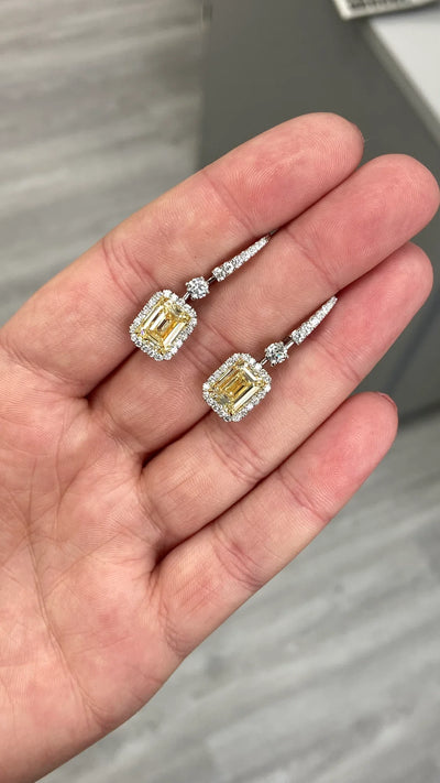 6.10ct GIA Light Yellow Emerald Cut Diamond Earrings