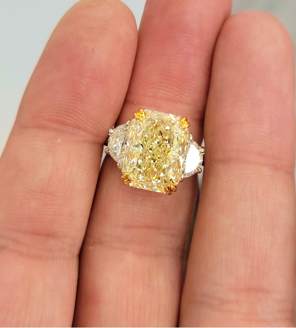 8.36ct Long Radiant Fancy Light Yellow Diamond Ring VS2 A