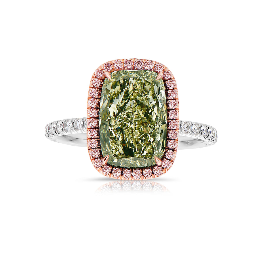 3.86ct Fancy Brownish Greenish Yellow Long Cushion Diamond VS2 GIA