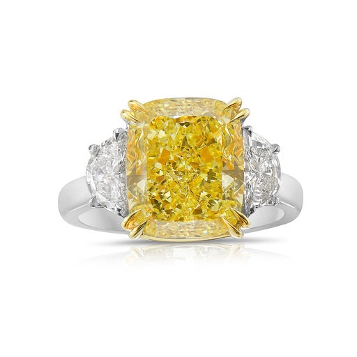 5.61ct Fancy Yellow Cushion Diamond Ring VS1 GIA
