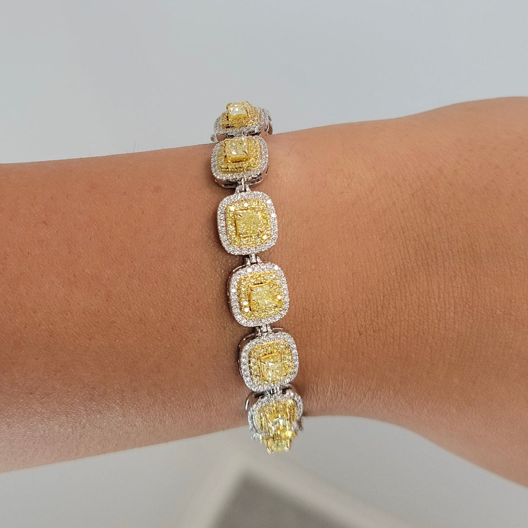9.45ctw Fancy Yellow Cushion Diamond Double Halo Bracelet