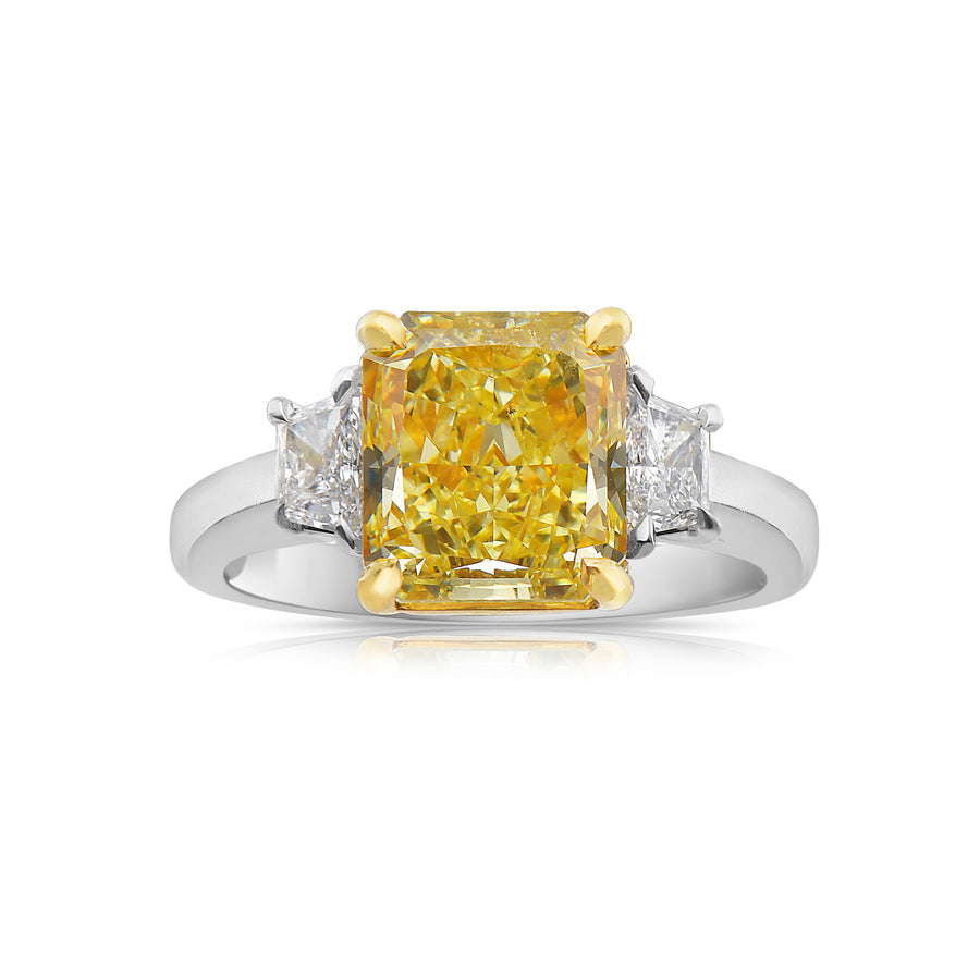 3.59ct Fancy Intense Yellow Radiant Diamond Ring SI1 GIA