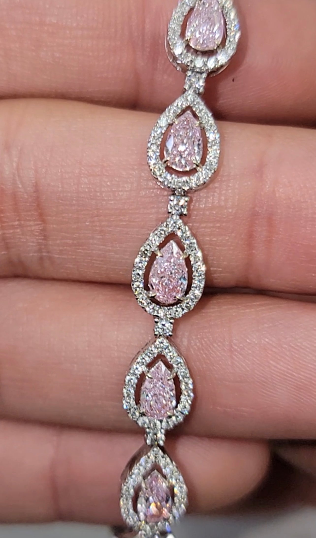 Rare Colors 21.66 Carat Fancy Pink Diamond Necklace and Bracelet Set