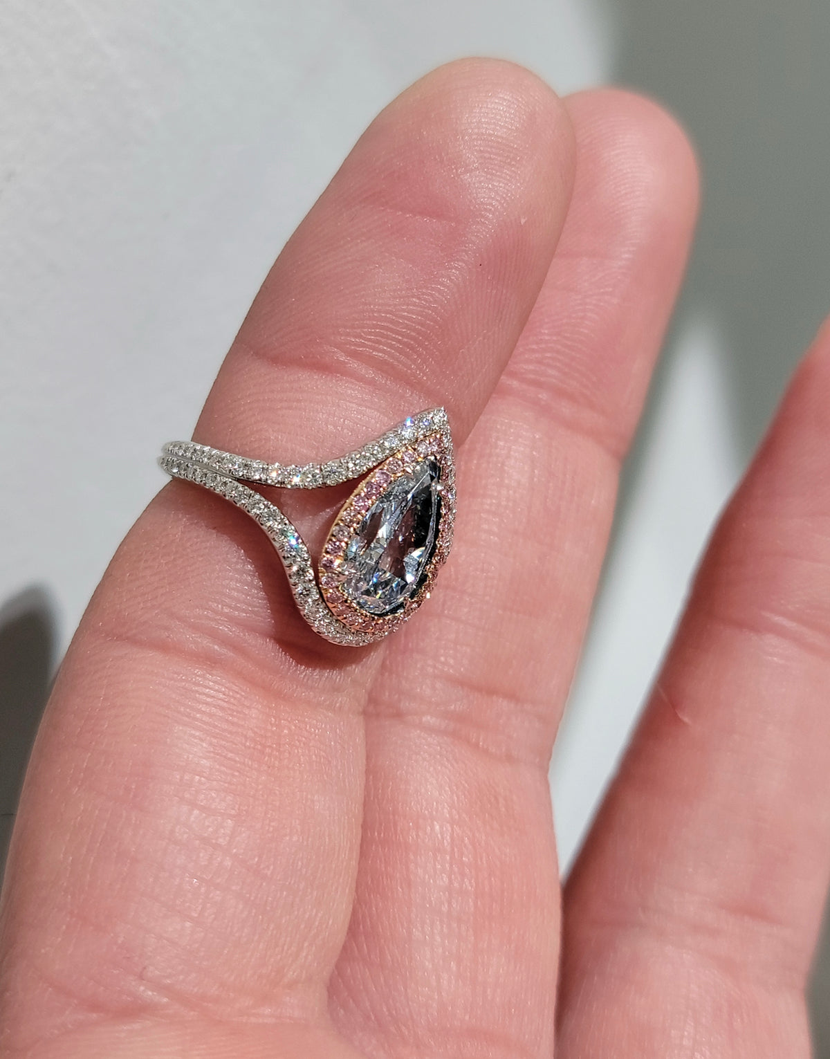 2.13ct Light Blue Pear Diamond Ring VVS2 GIA