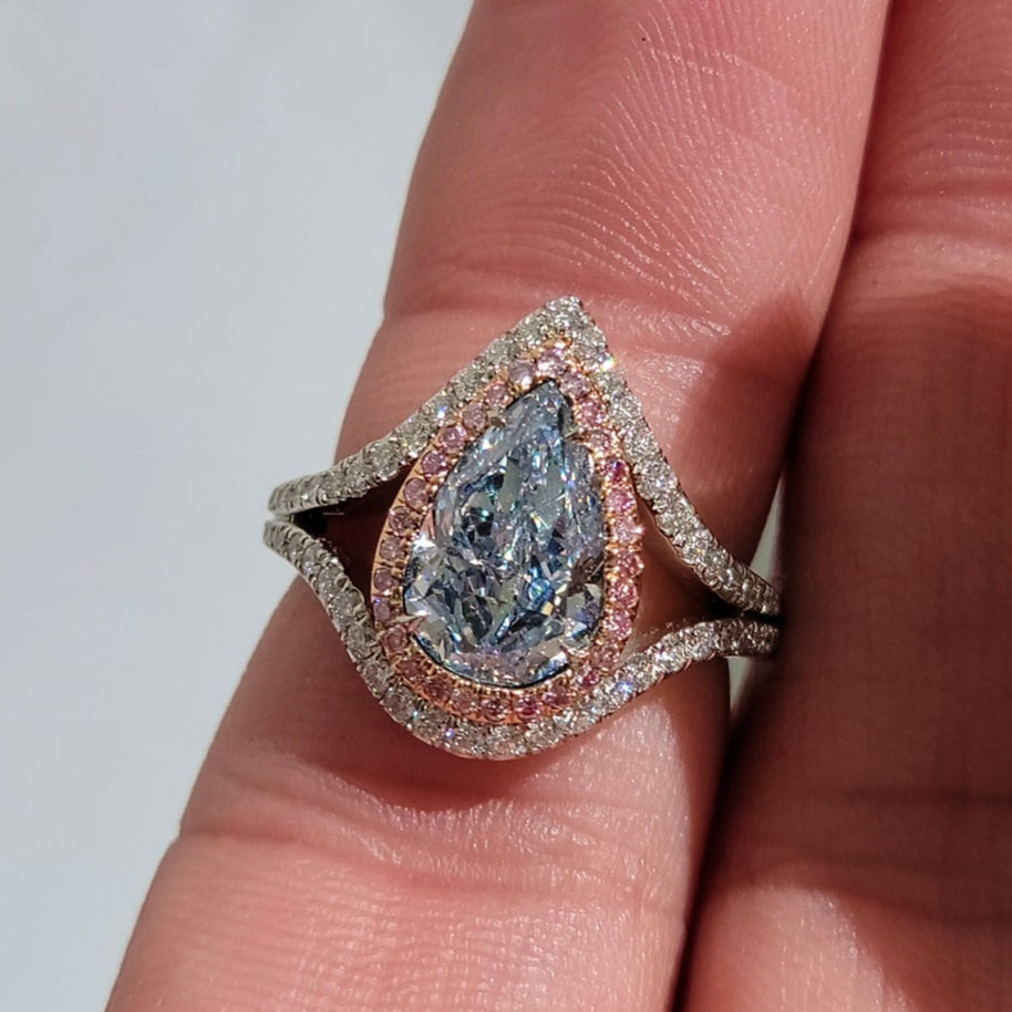 2.13ct Light Blue Pear Diamond Ring VVS2 GIA