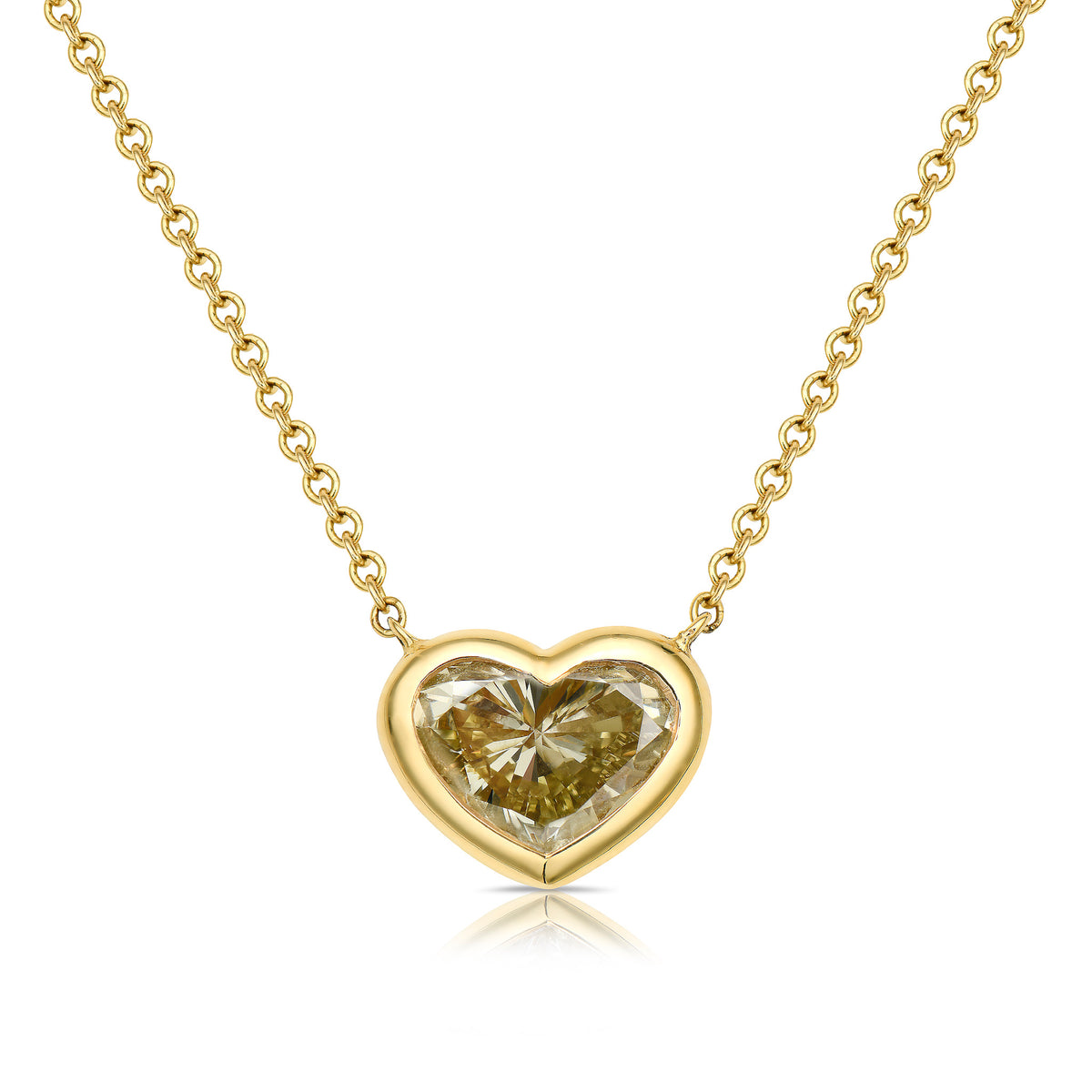 2.27ct Fancy Brownish Greenish Yellow Heart Diamond Necklace VS1 GIA