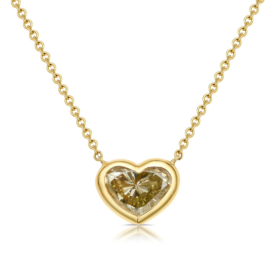 2.27ct Fancy Brownish Greenish Yellow Heart Diamond Necklace VS1 GIA