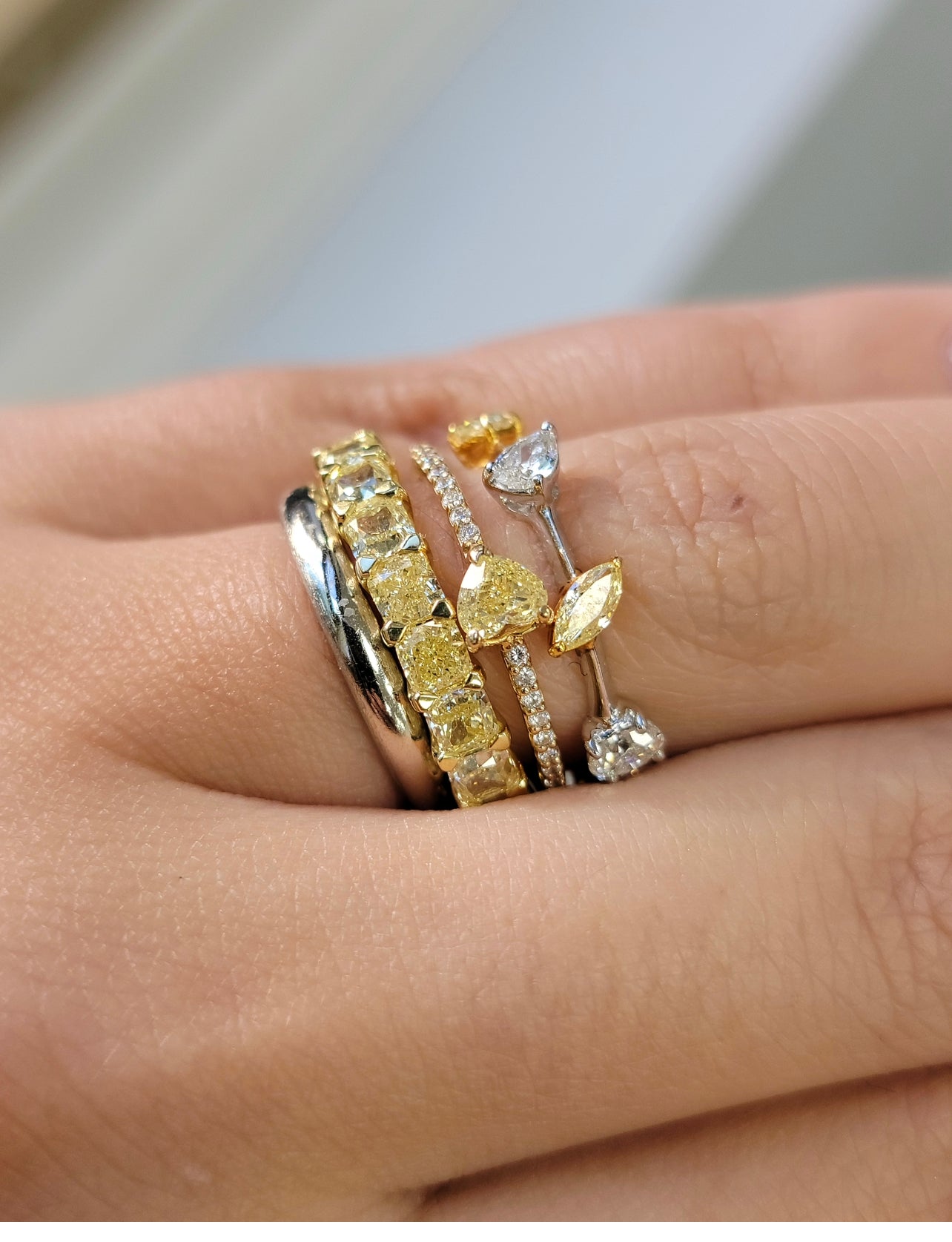 Yellow Diamond Cushion Eternity Band