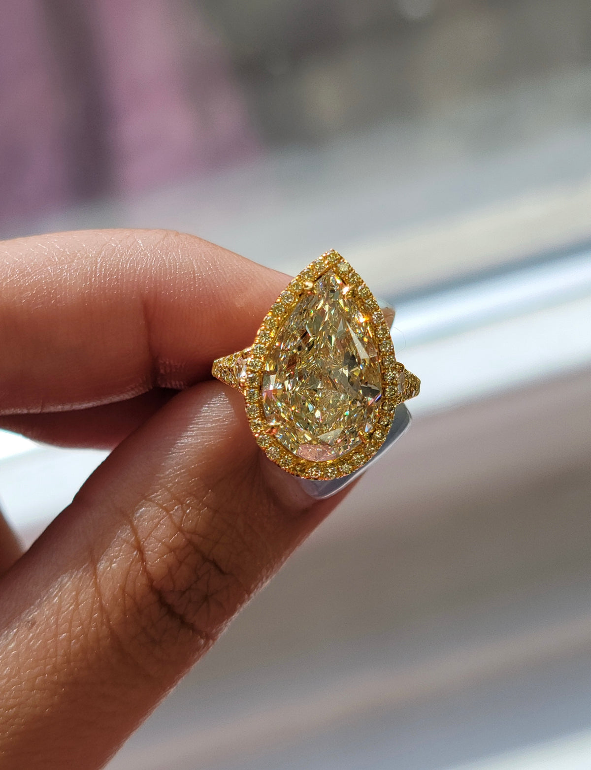 8.51ct Light Yellow Pear Diamond Ring VS1 GIA