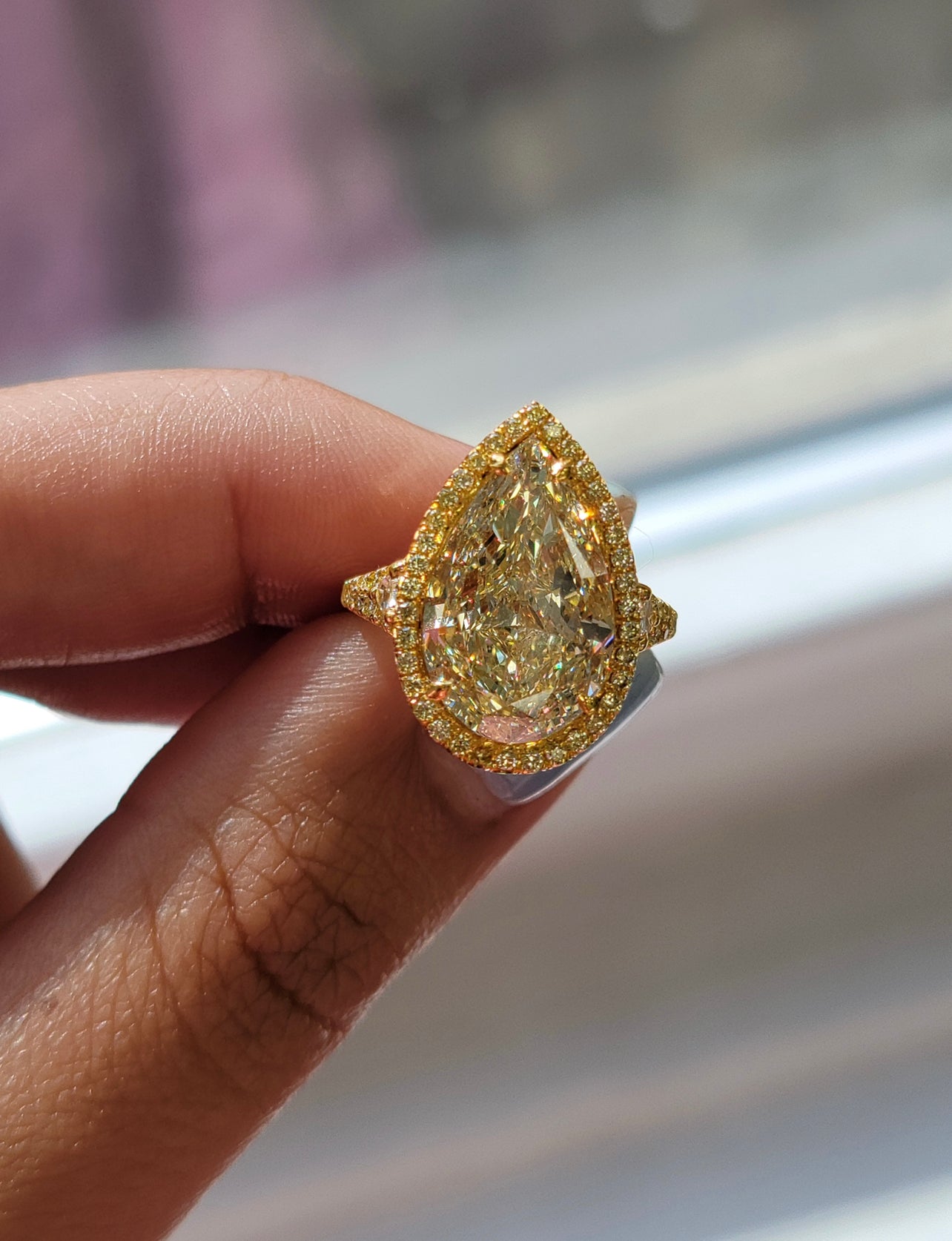 8.51ct Light Yellow Pear VS1 GIA Ring