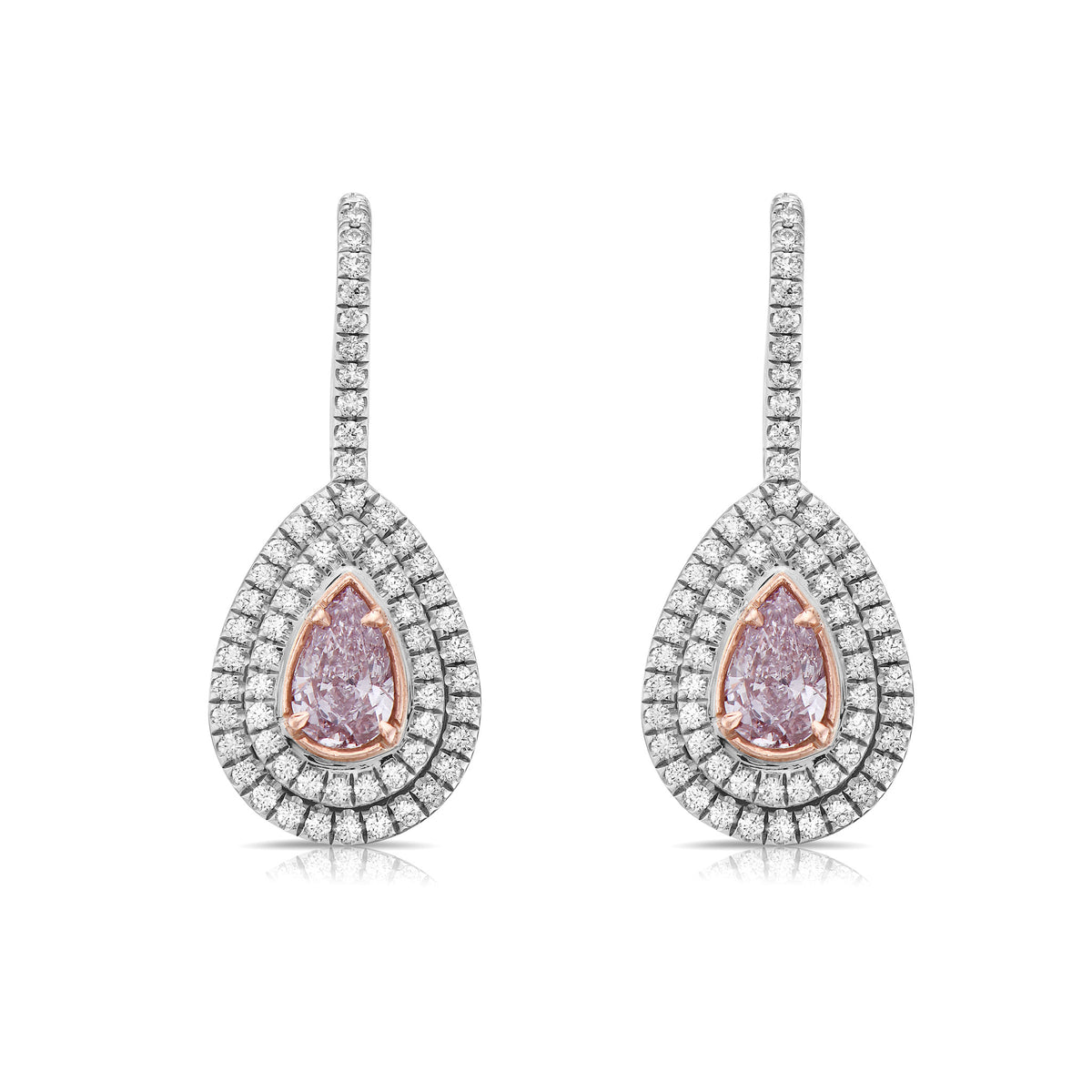 1.04ct Light Pink Pear Diamond Dangle Earrings GIA