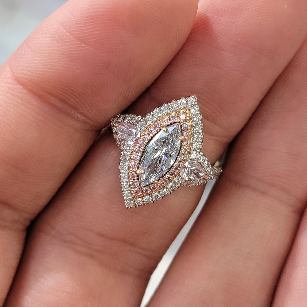 1.01ct Light Blue Marquise Diamond Ring SI2 GIA