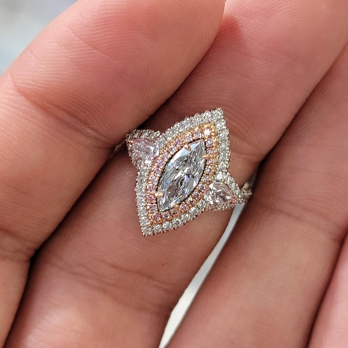 1.01ct Light Blue Marquise Diamond Ring SI2 GIA