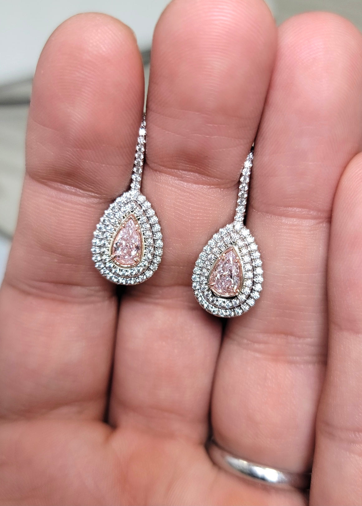 1.04ct GIA Light Pink Pear Earrings