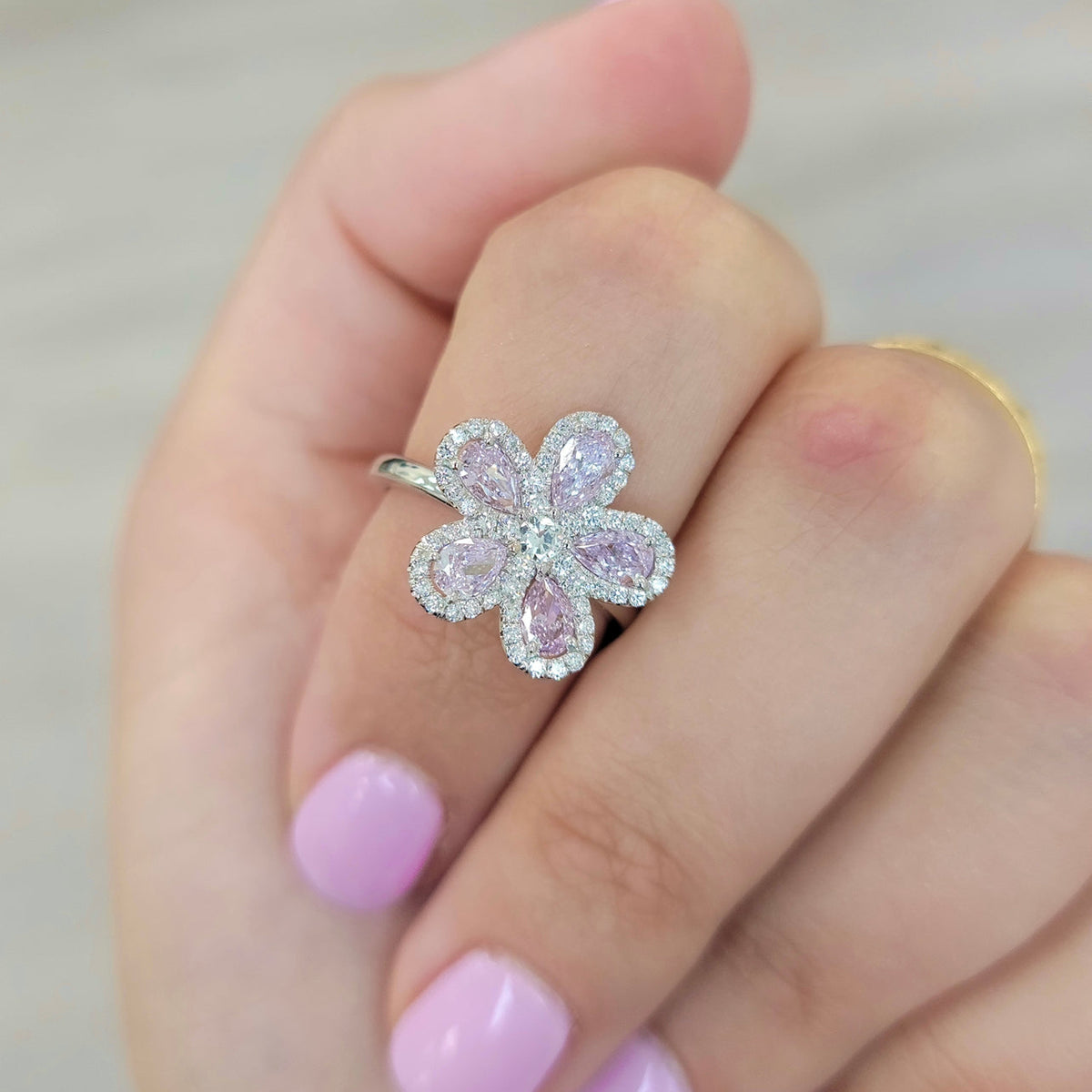 1.64ctw Light Pink-Purple Diamond Flower Cocktail Ring