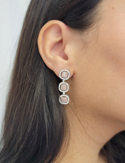 Pink Diamond Drop Halo Earrings