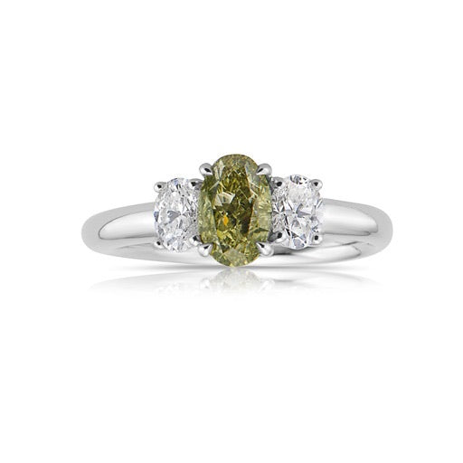 1.01ct ‘Chameleon’ Green Oval Diamond Ring GIA