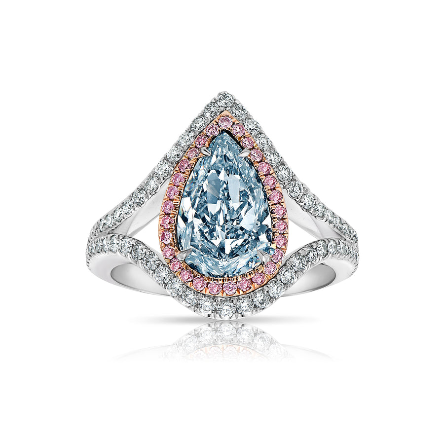 2.13ct Light Blue Pear Diamond Ring VVS2 GIA
