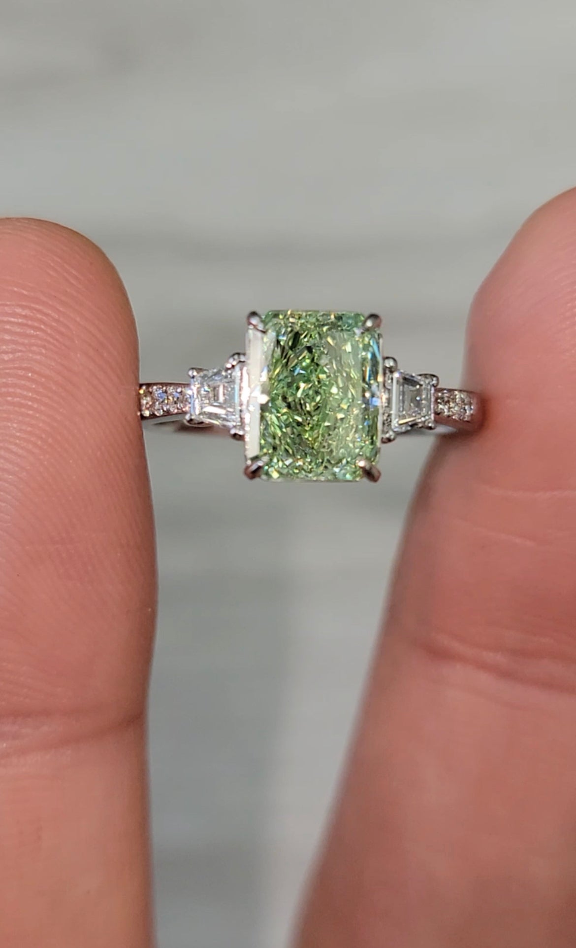 2.03ct Radiant Green Diamond Ring