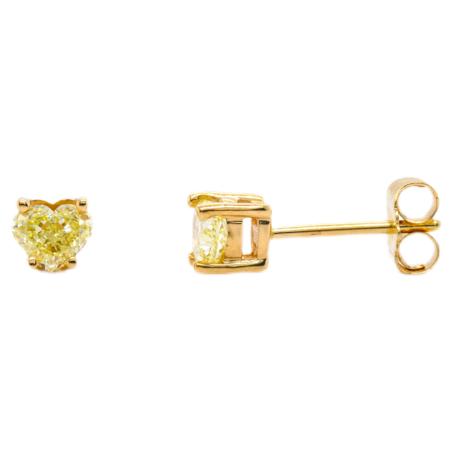 Fancy Yellow Heart Shape Diamond Studs