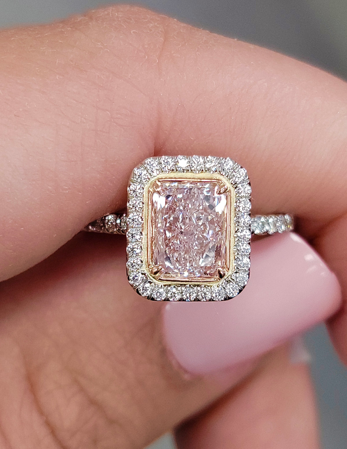1.60ct Light Pink Radiant Diamond Ring  IF GIA