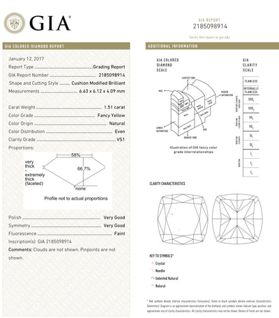 1.51ct Fancy Yellow Cushion VS1 GIA Ring