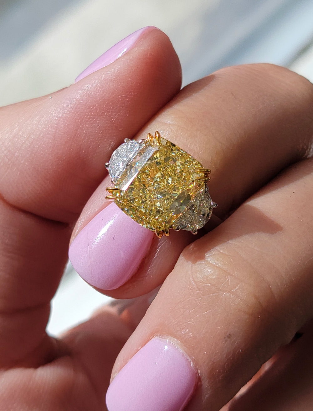 5.61ct Fancy Yellow Cushion Diamond Ring VS1 GIA