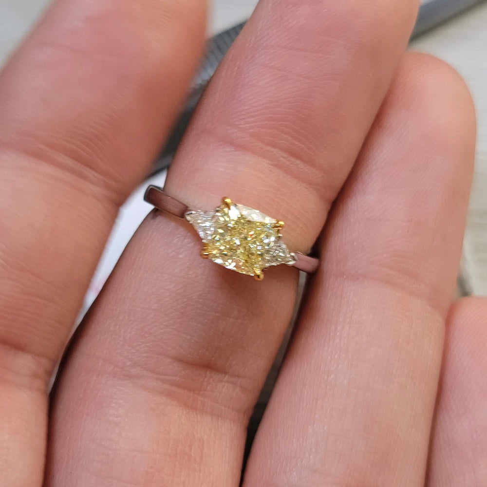 1.45ct Fancy Light Yellow Cushion Diamond Three Stone Ring IF GIA